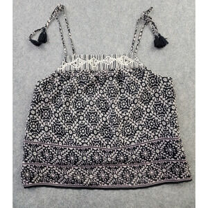 American Eagle Shirt Womens Medium Geometric Tank Sheer Lined Boho Embroidered